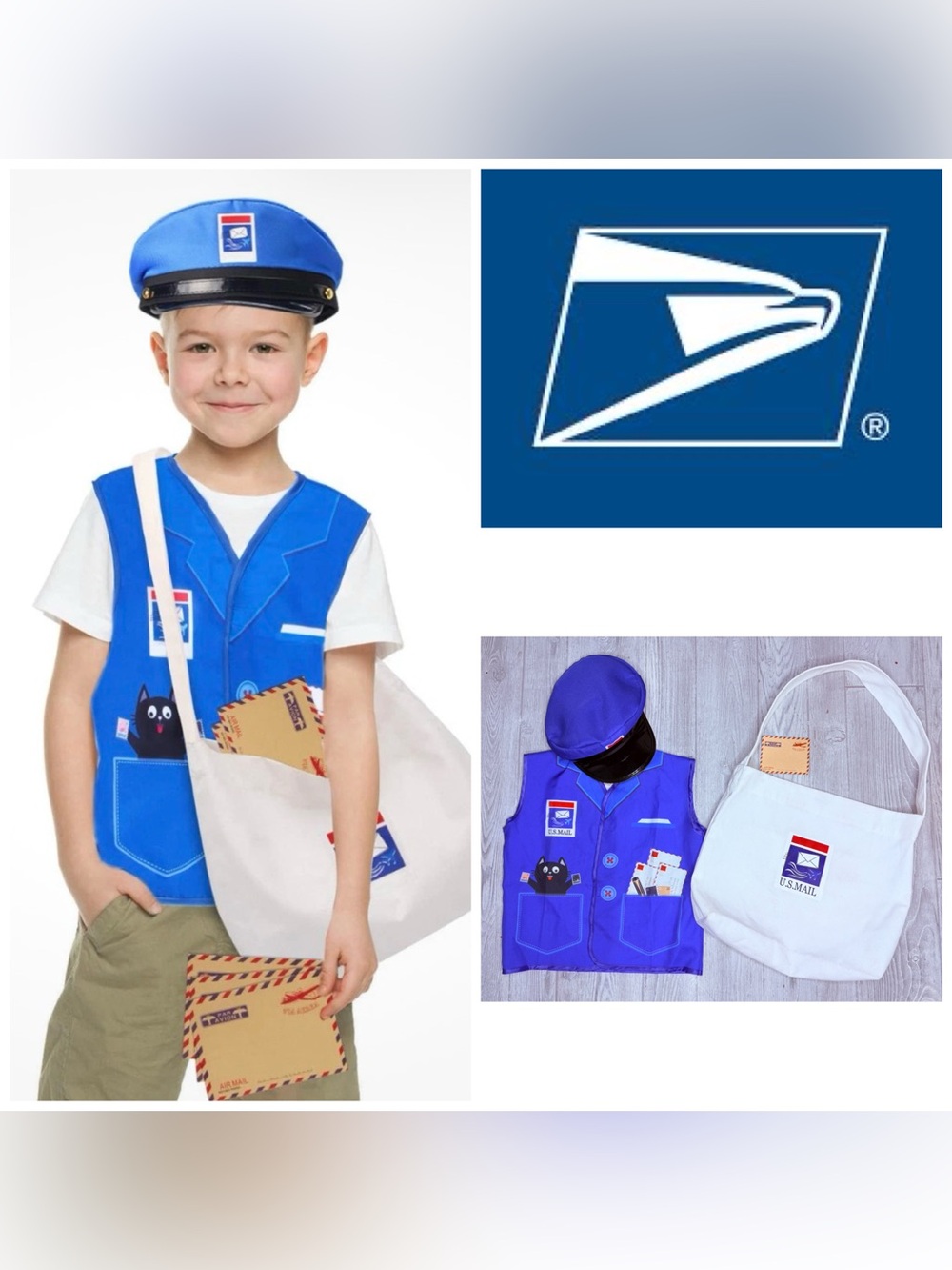 Keymall Mailman Costume Mail Carrier Hat bag vest Halloween costume cosplay OS